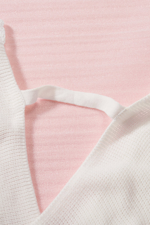 Sexy V Neck Surplice Hollow-Out Sweater With Lace Sleeves